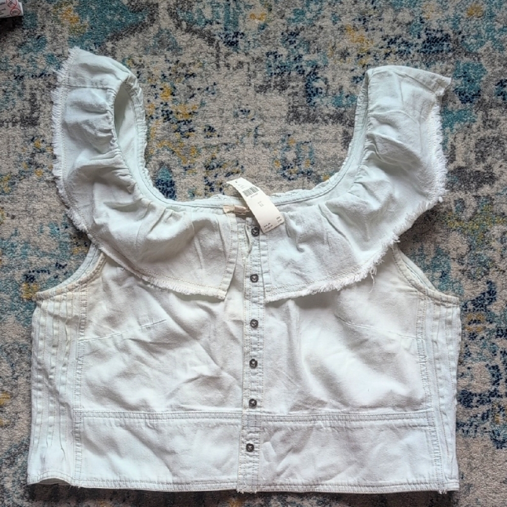 Pilcro Denim Ruffled Button Down Tank Top